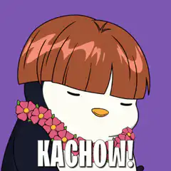 Chibi penguin with flower lei says Kachow