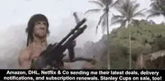 Rambo firing machine gun at sun