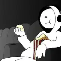 bored person eating popcorn
