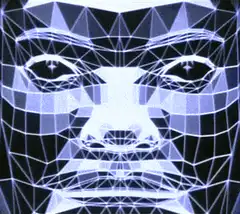 Blue wireframe face animation