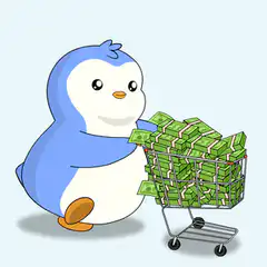 Penguin pushing shopping cart full of money