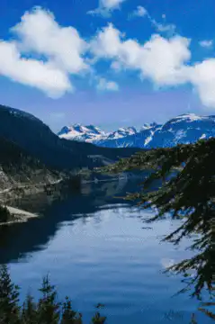 Time-lapse of clouds over a mountain lake