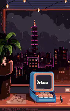 Pixel art cat on retro computer screen