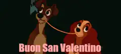 Lady and Tramp sharing spaghetti