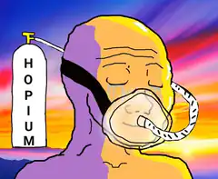 bald man crying with hopium mask