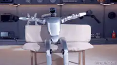 Robot doing sit-ups on a chair