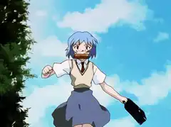 Rei Ayanami eating a burger