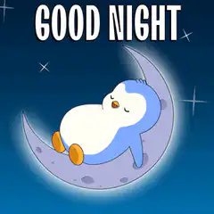 Sleeping penguin on a crescent moon