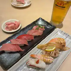 assorted sushi and super dry beer