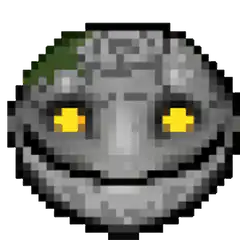 pixel art stone face with glowing eyes