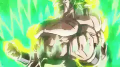 Broly powering up with green aura