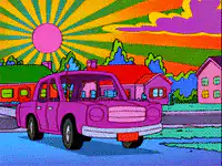 Homer Simpson flies a pink car