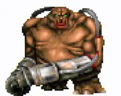 Pixel art monster with glowing fists