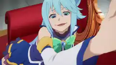 Aqua and Kazuma smiling at each other