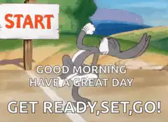 Bugs Bunny running with start sign