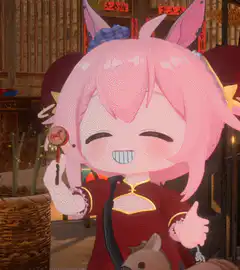 Pink anime girl with horse ears eating tanghulu