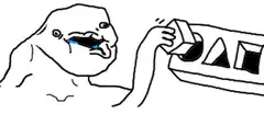 Crying Wojak trying to fit a square block