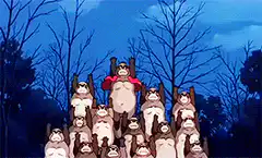 Tanuki army floating in the sky