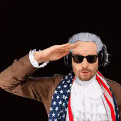 George Washington saluting with headphones