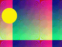 Yellow circle on colorful grid