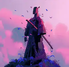 Silhouette with sword and butterflies