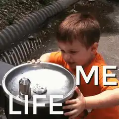Boy gets splashed by water fountain