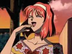 anime girl laughing with hand over mouth