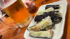 grilled eggplant and beer