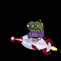 Pepe the Frog riding a rocket