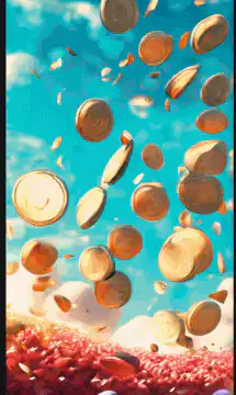 Gold coins raining down on red rice