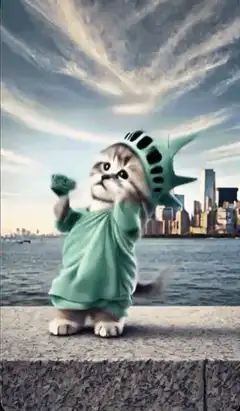 Cute kitten dressed as Statue of Liberty
