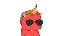 Red and green devil unicorn with sunglasses
