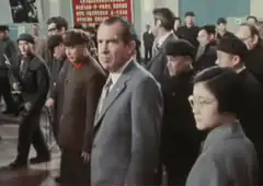 Richard Nixon pointing in China