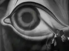 scissors cutting open an eye