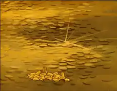Scrooge McDuck buried in gold coins