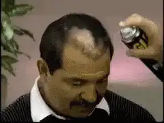 Man with bald spot gets sprayed with hair spray