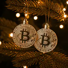 Bitcoin ornaments on Christmas tree