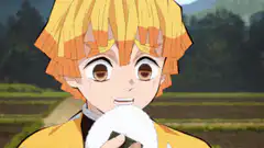 Zenitsu eating a rice ball