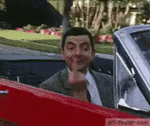 Mr. Bean flips off the camera