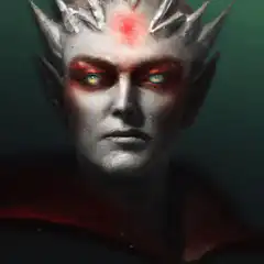 Demon with glowing red eyes