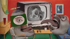 Surreal TV watching with giant eyes