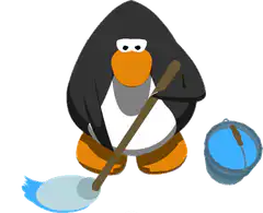 Penguin mopping with bucket
