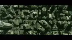 Aerial view of city with orange circle