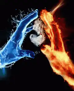 Fire and Ice Hands Holding a Heart