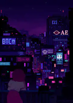 Cyberpunk cityscape with anime girl
