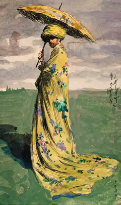 Woman in yellow dress with parasol