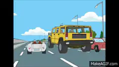Peter Griffin driving past a crash
