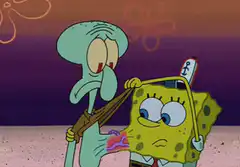 SpongeBob pulls Squidward's nose
