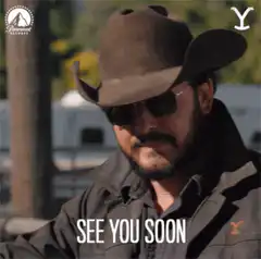 Man in cowboy hat says see you soon