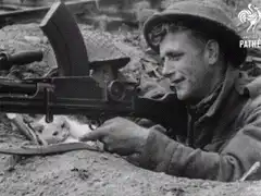 Soldier fires machine gun at rat
